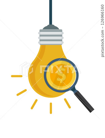 Magnifying glass to make money from light bulbs stock illustration. 126966160