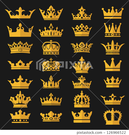 Set of golden crown icons, royals crown symbol vector illustration. 126966522