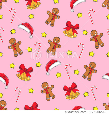 Cute Christmas vector seamless pattern pink background. 126966569