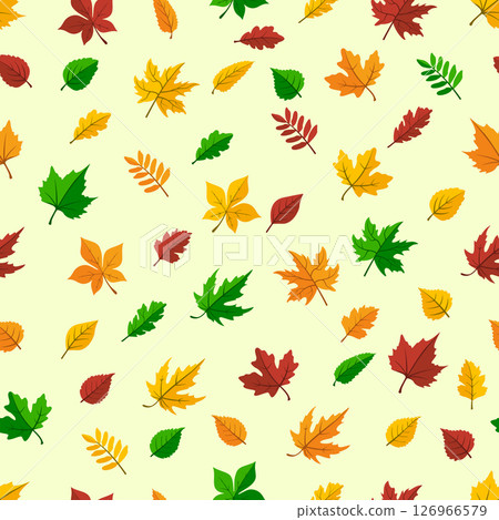 Colorful leaves arrangement on a bright color seamless pattren design. 126966579