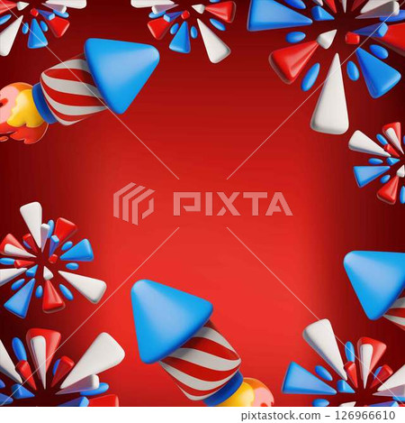American happy Independence day vector 3D plastic style banner background design, fireworks in national USA flag colors 126966610