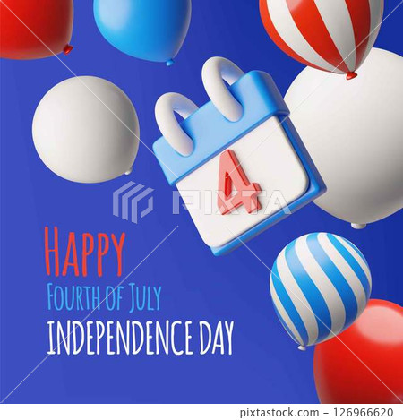American happy Independence day 4th July vector 3D plastic style event card design, balloons in USA flag color, calendar 126966620