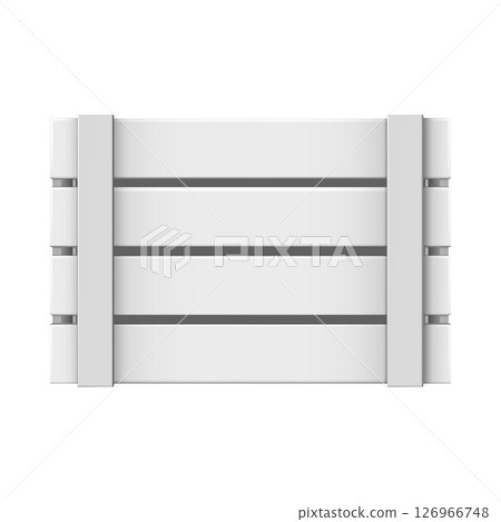 Realistic closed white wooden crate with holes, top view. 126966748
