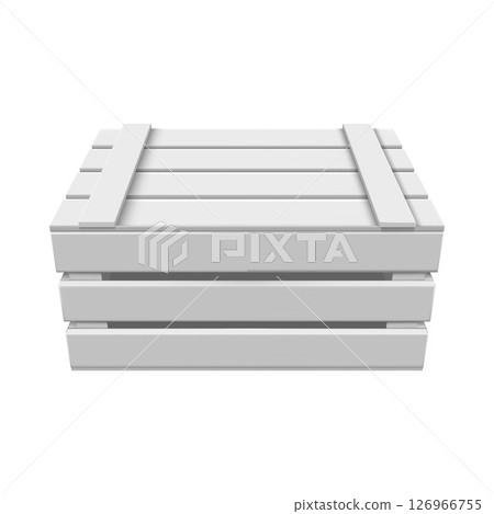 White wooden closed crate with holes, side view. Realistic vector illustration. 126966755
