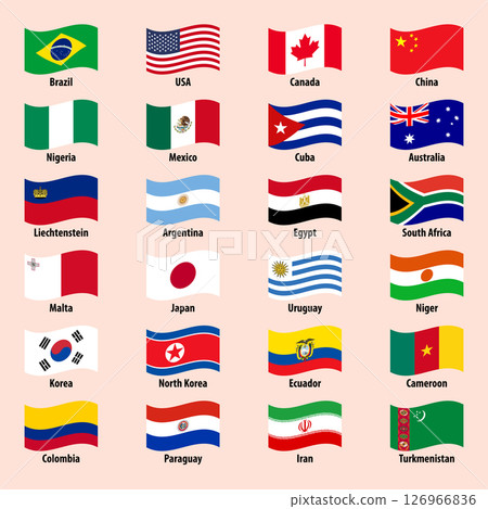 Collection of national waving flags of countries on a bright background Collection of national waving flags of countries on a bright background 126966836