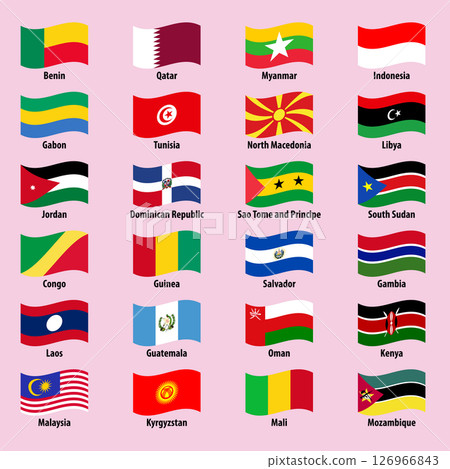 National flags of countries in wavy style on a bright background 126966843