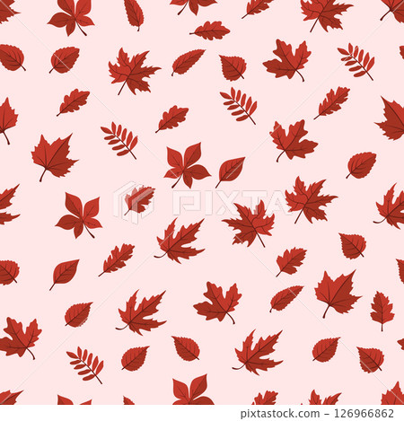 Seamless pattern with leaves in red. 126966862