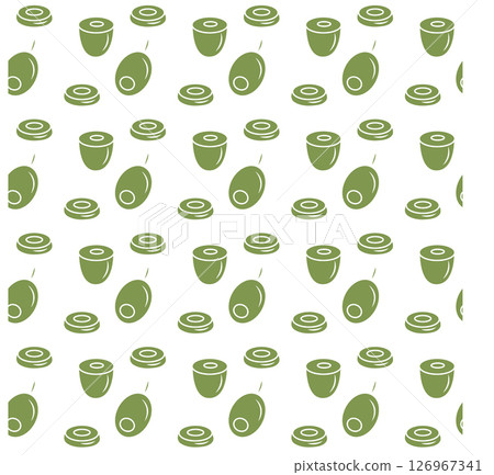Green olives whole and cut. Seamless pattern. Vector illustration. Green olives whole and cut. Seamless pattern. Vector illustration. 126967341
