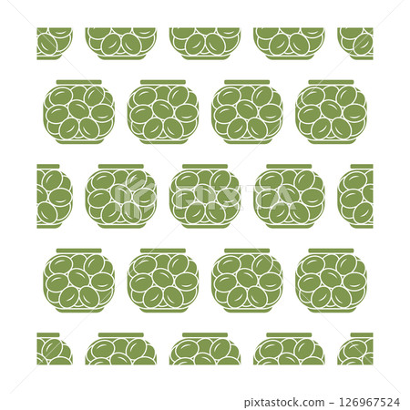 Glass jar full of olives. Seamless pattern. Vector illustration. 126967524