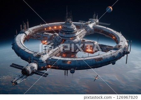 Massive orbital station spins quietly between Mars and Jupiter visible horizons Massive orbital station spins quietly between Mars and Jupiter visible horizons 126967820