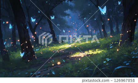 Scenery of fireflies flying 126967858