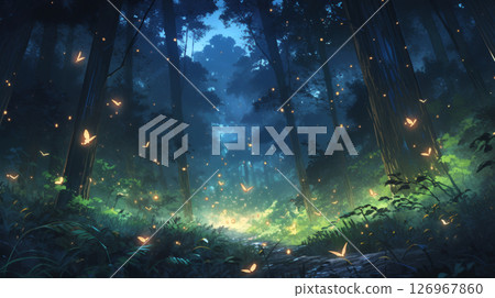 Scenery of fireflies flying Scenery of fireflies flying 126967860
