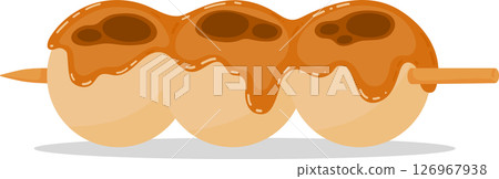 Cartoon Dango Skewer. Japanese Traditional Sweet Mochi Balls with Mitarashi Sauce. Hanami Street Food Dessert Illustration Isolated on White for Menu, Sticker, or Asian Cuisine Design Cartoon Dango Skewer. Japanese Traditional Sweet Mochi Balls with Mitarashi Sauce. Hanami Street Food Dessert Illustration Isolated on White for Menu, Sticker, or Asian Cuisine Design 126967938