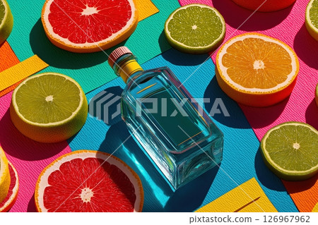 Playful pop art gin collage with lime and bold retro photo cutouts Playful pop art gin collage with lime and bold retro photo cutouts 126967962