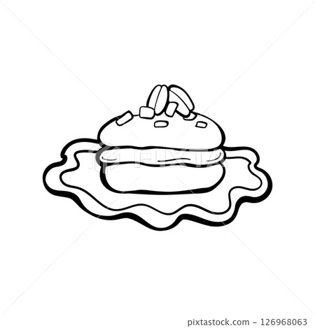 Mini macaron in simple hand drawn doodle style. Sweet pastry outline icon. Cute minimalist doodle vector illustration. Great for dessert packaging, cafe menus, and sweet branding. Mini macaron in simple hand drawn doodle style. Sweet pastry outline icon. Cute minimalist doodle vector illustration. Great for dessert packaging, cafe menus, and sweet branding. 126968063