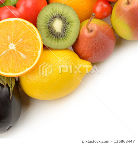 collection fruits and vegetables isolated on a white background collection fruits and vegetables isolated on a white background 126968447