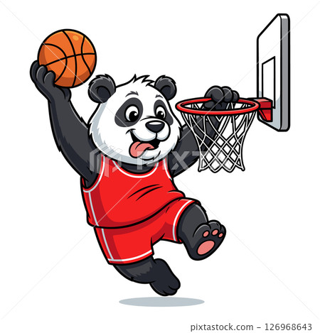 Playful panda basketball dunk cartoon vector illustration 126968643