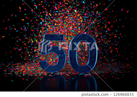 Colorful Confetti Explosion over Number 50 Centerpiece 126968833