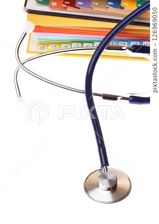 books and stethoscope isolated 126969050