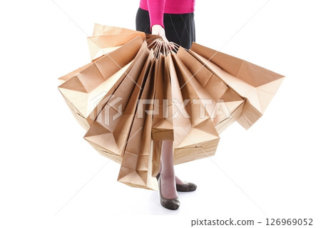 Shopping brown gift bags background 126969052