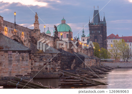 Charles Bridge at dawn, Prague, Czech Republic 126969063