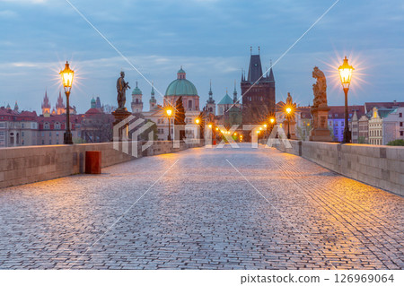 Charles Bridge at dawn, Prague, Czech Republic 126969064