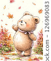 A happy bear and autumn leaves - hand-drawn illustration 126969083