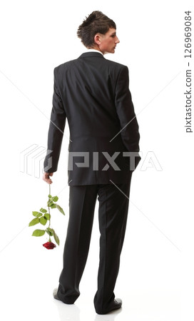 Young man, flower, red rose isolated Young man, flower, red rose isolated 126969084