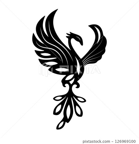 Tribal Phoenix Bird Vector Illustration. Stylized tribal phoenix bird vector illustration in black silhouette. 126969100