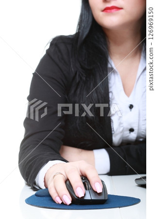 Woman hand with computer mouse Woman hand with computer mouse 126969150