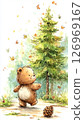 Bear walking in nature and pine cones 126969167