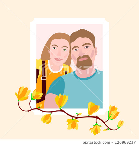 Man Woman Frame Portrait Flowers Man Woman Frame Portrait Flowers 126969237