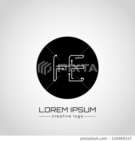 Creative logo letter H and E. A design element of a logo, business card, corporate sign or monogram. The idea of a thematic design Creative logo letter H and E. A design element of a logo, business card, corporate sign or monogram. The idea of a thematic design 126969327