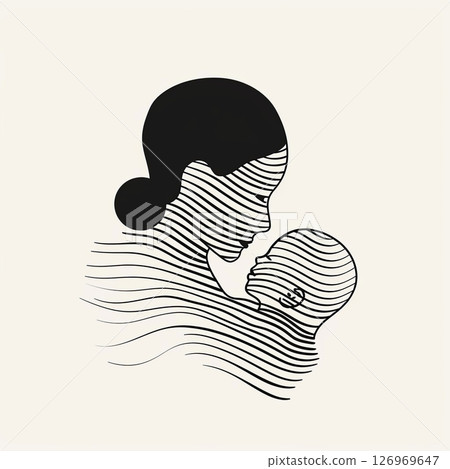 A beautifully abstract depiction of mother and child, the flowing lines capture the essence of love and connection 126969647