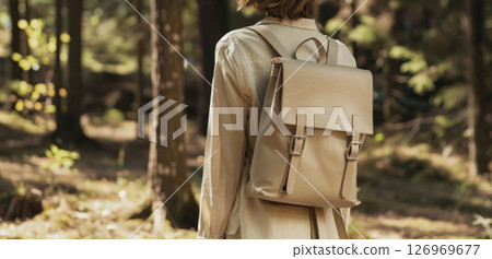 Explore nature effortlessly with this elegant leather backpack, perfect for outdoor adventures 126969677