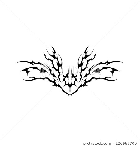 Vector symmetrical ornament Neo Tribal, black color. Gothic silhouette y2k. Vector symmetrical ornament Neo Tribal, black color. Gothic silhouette y2k. 126969709