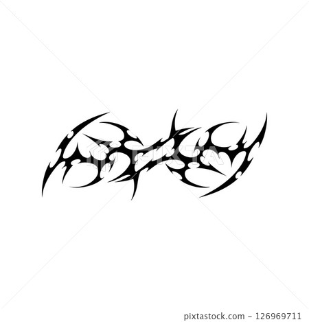 Tribal y2k tattoo logo. Abstract black silhouette design. Gothic cyber aesthetics. 126969711
