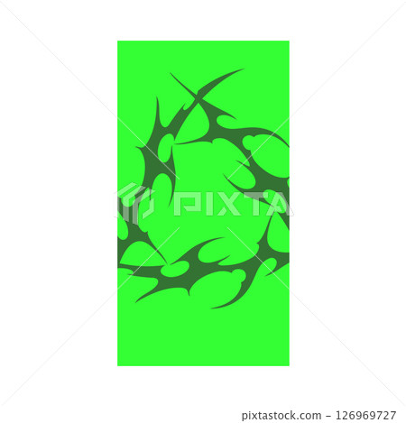 Graphic abstract rectangular poster with black neo tribal pattern on bright green background. 126969727