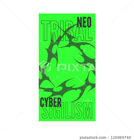 Abstract neon green background with neo-tribal patterns and lettering. Abstract neon green background with neo-tribal patterns and lettering. 126969740
