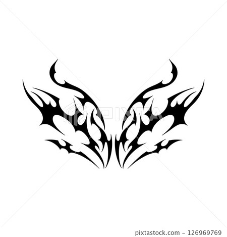 Neo-tribal ornament in the form of symmetrical abstract wings. 126969769