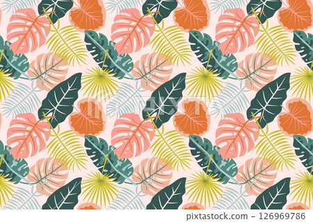 Seamless Tropical Jungle Pattern with Lush Green Leaves, Monstera, Palm, and Exotic Foliage, Perfect for Textile, Wallpaper, Fabric, Summer, Vacation, Floral, Nature, Backgrounds, Design Projects Seamless Tropical Jungle Pattern with Lush Green Leaves, Monstera, Palm, and Exotic Foliage, Perfect for Textile, Wallpaper, Fabric, Summer, Vacation, Floral, Nature, Backgrounds, Design Projects 126969786