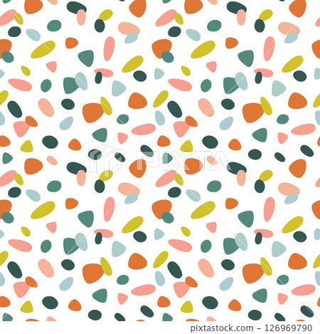 Seamless Tropical Terrazzo Pattern with Colorful Organic Shapes, Modern Exotic Abstract Design Inspired by Nature for Summer Decor and Textile Projects 126969790