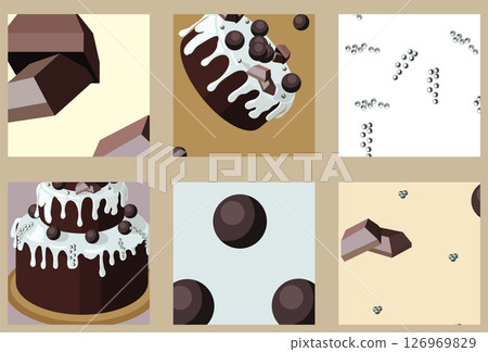 Chocolate candies. Vector illustration. Set of seamless patterns. Chocolate candies. Vector illustration. Set of seamless patterns. 126969829