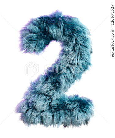 Blue Furry Letter 2 on a White Background Artfully Designed 126970027