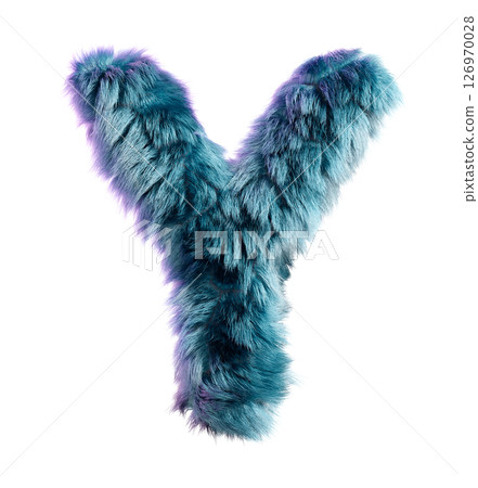 Furry Blue Letter Y Isolated on White Background in Creative 3D Design Style Furry Blue Letter Y Isolated on White Background in Creative 3D Design Style 126970028