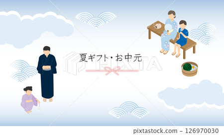 Midsummer gift, family playing fireworks, isometric 126970030