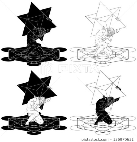 Titan Atlas with Metatron and Merkaba geometry symbol Titan Atlas with Metatron and Merkaba geometry symbol 126970631