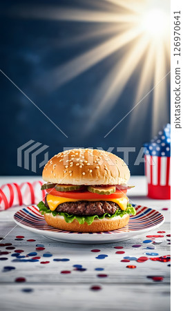 Vertical photo of a great burger to celebrate the American Independence Day 126970641