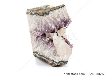 Amethyst Crystal Druse macro mineral on white background Amethyst Crystal Druse macro mineral on white background 126970697