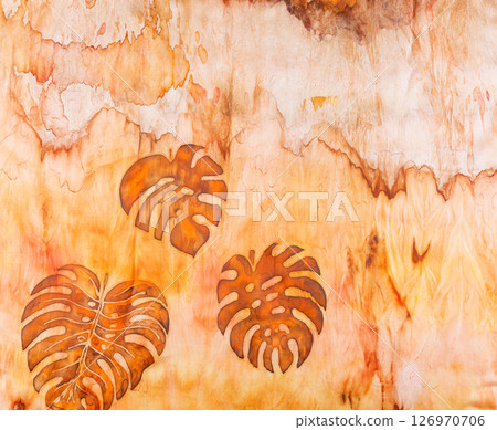 abstract pattern on silk fabric texture in yellow and brown tones 126970706